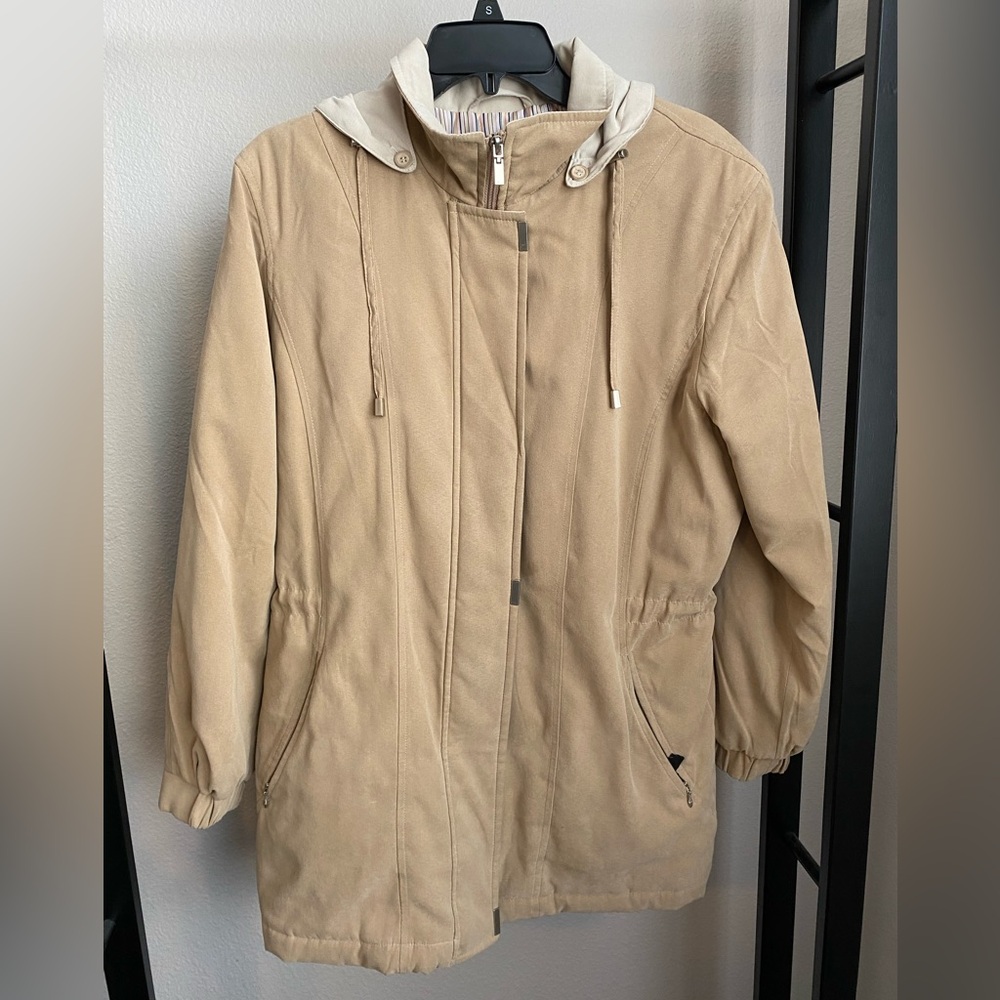 Vintage London Fog Womens Hooded Jacket Quilted Zippered Size Medium Cinch Waist